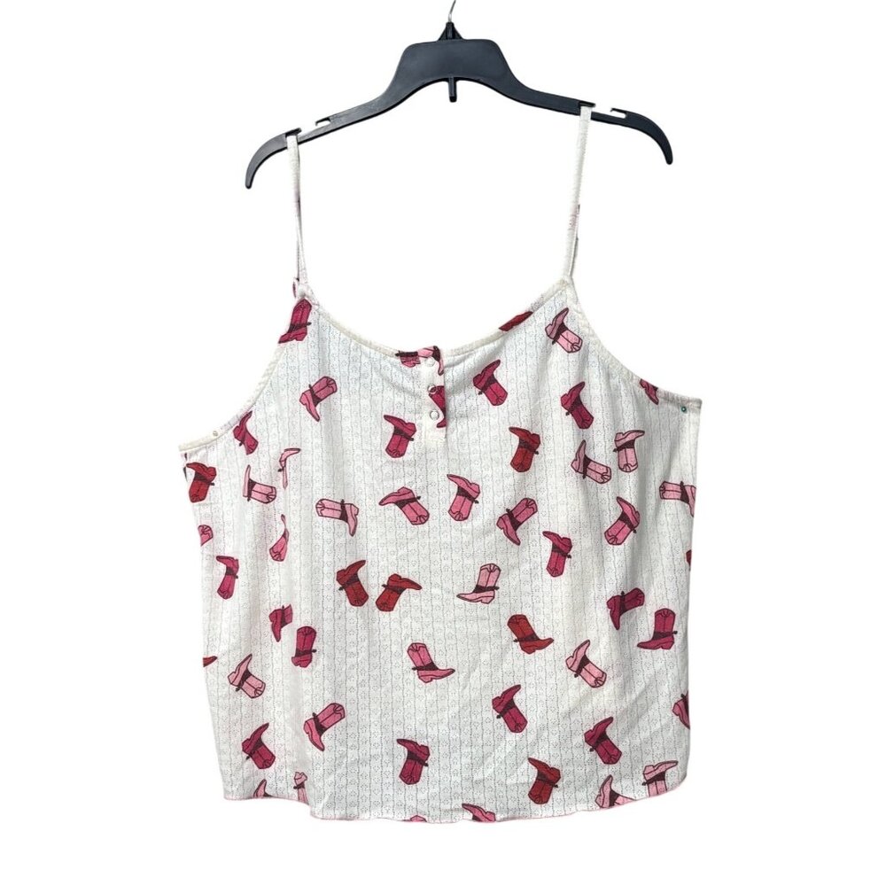 Como Sleep Western Cowboy Boot Print Cami Pajama Top Off White, Sz. XL